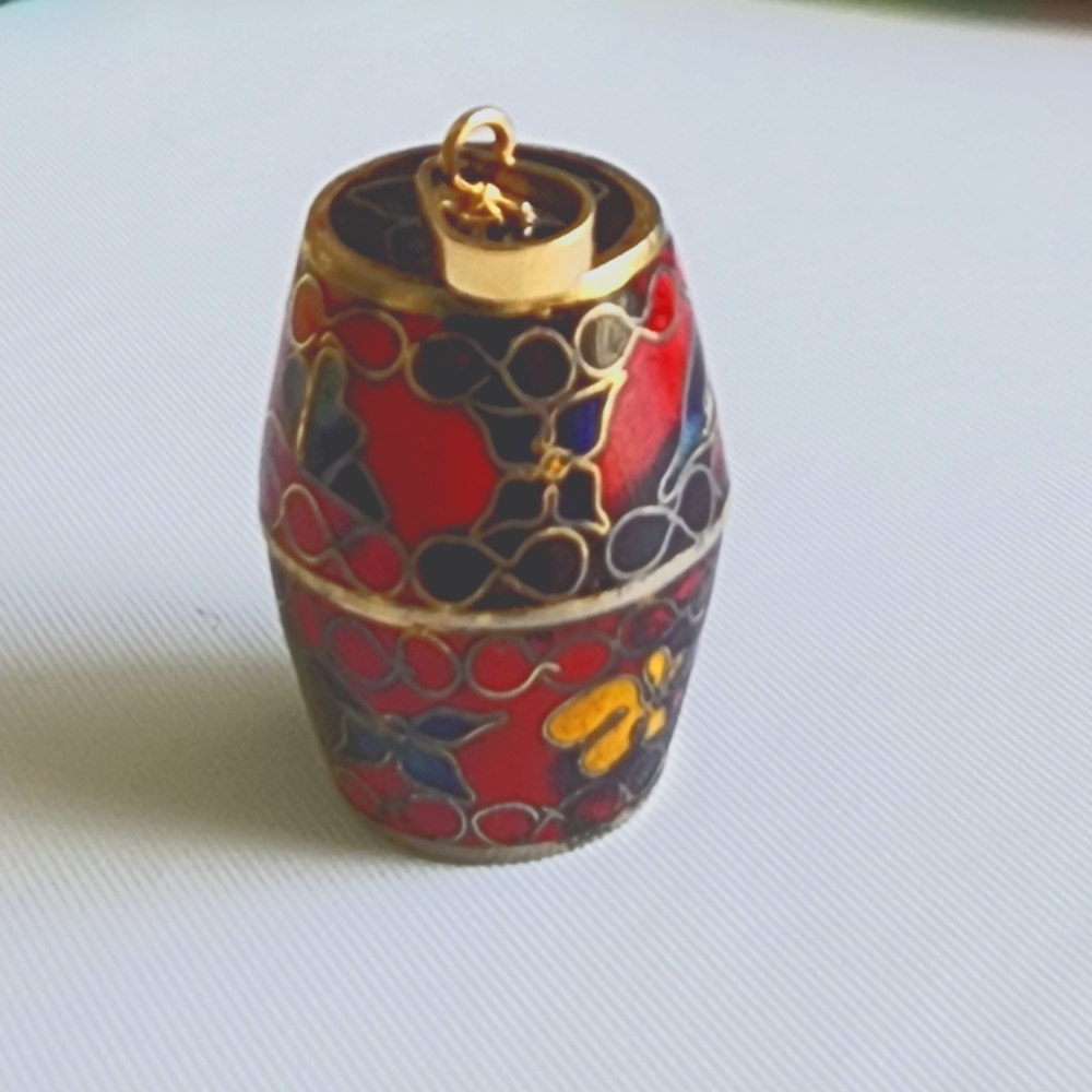 Red and Gold Cloisonné Pendant and Hiden Pill Barrel.